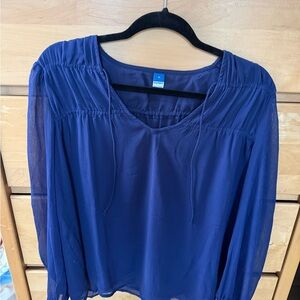 Old Navy Navy Blue Sheer Long-Sleeve Blouse